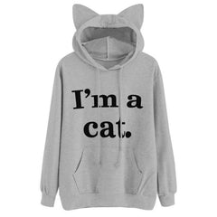 Cat Slogan Print Cat Ear Sweatshirt