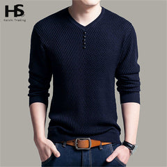 Solid Color Pullover Men V Neck Sweater