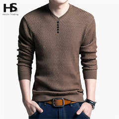 Solid Color Pullover Men V Neck Sweater