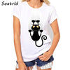 Short Sleeve O-neck Black Cat T-Shirt