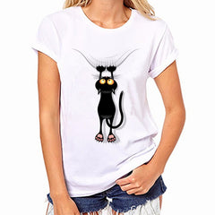 Short Sleeve O-neck Black Cat T-Shirt