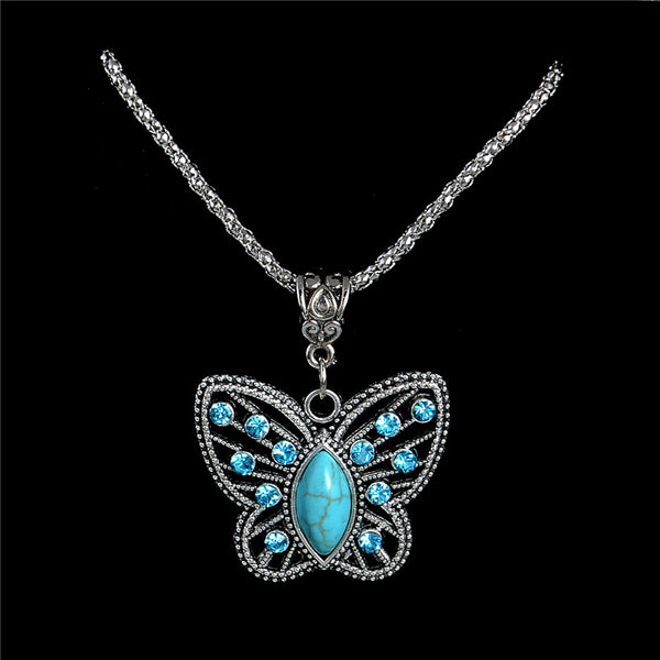 Crystal Butterfly Natural Stone Necklace