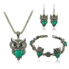 Vintage Owl Design Jewelry Set