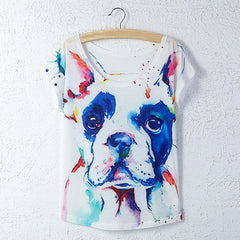 Dog Printed Round Neck Women T-shirt