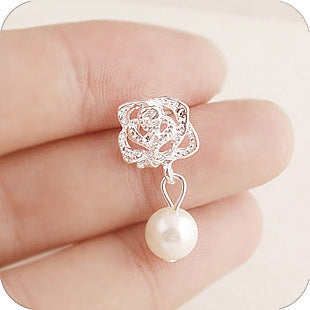 Fashion Camellia Imitation Pearl Earrings