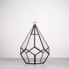 Modern Artistic Hanging Clear Glass Five-surfaces Diamond Flower Pots Succulent Fern Moss Planter Geometric Terrarium with Loop
