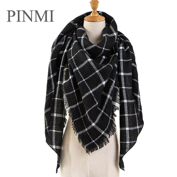 PINMI Black Plaid Winter Scarf Women 2017 Luxury Brand Warm Cashmere Scarves and Shawls Large Triangle Pashmina Blanket Wraps
