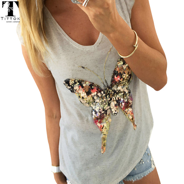3D Sequined Butterfly Tops